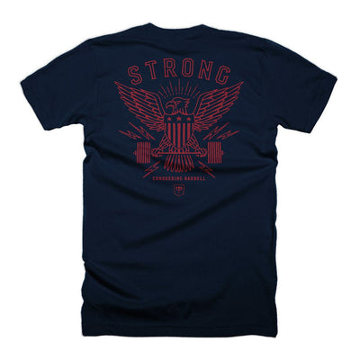 American Strong - Eagle - Navy Tee - Conquering Barbell