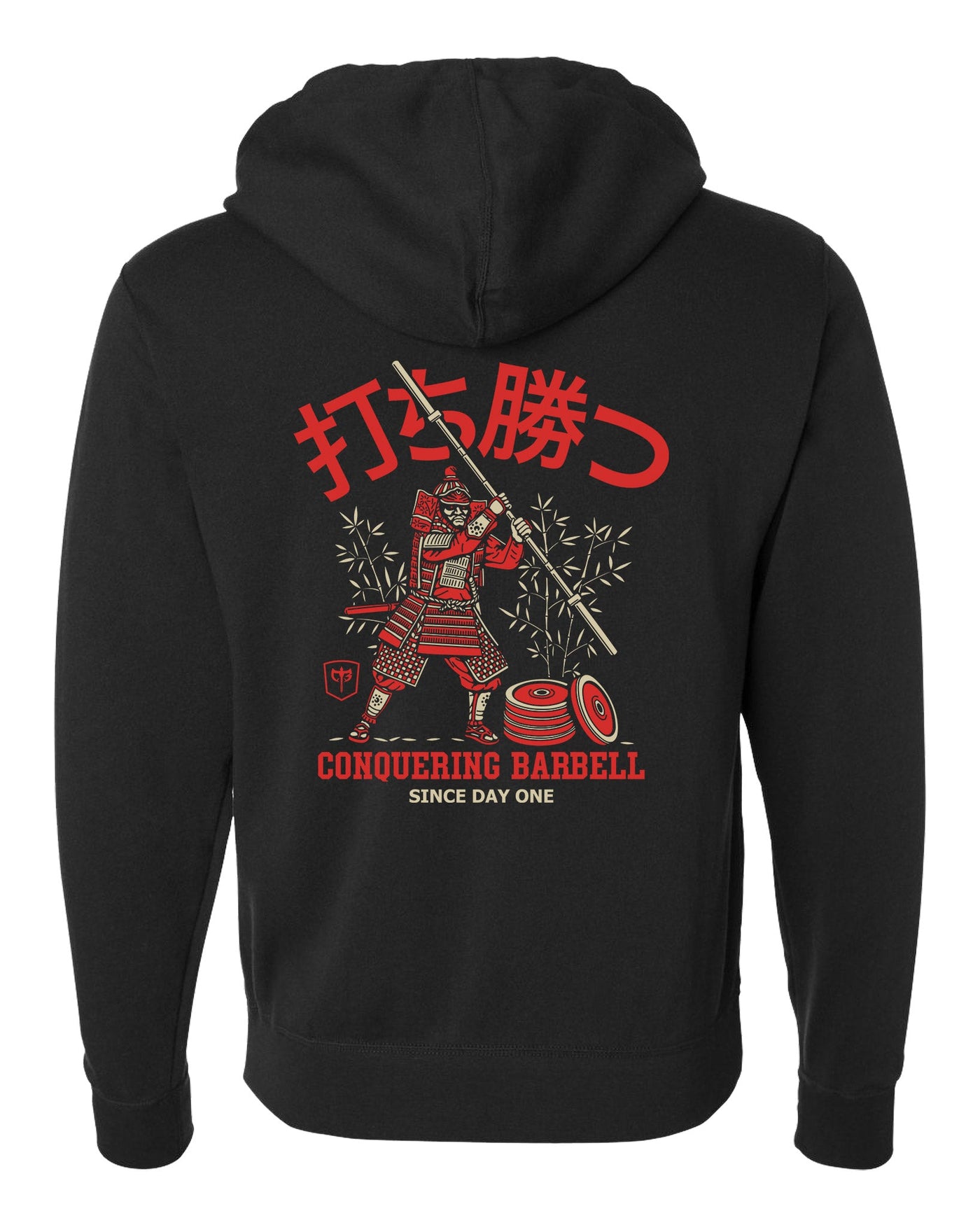 Conquer - Way of the Samurai - on Black Pullover Hoodie - Conquering Barbell
