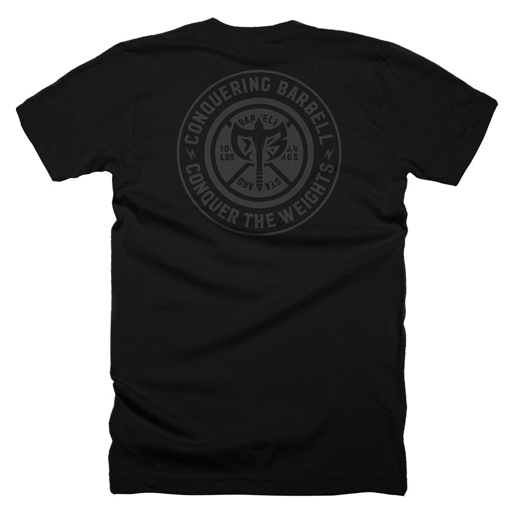 Conquering Barbell Circle Logo - Murdered Out Tee - Conquering Barbell
