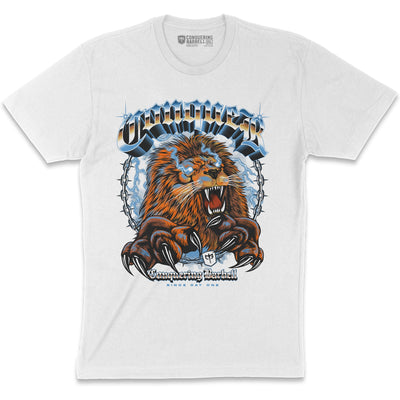 Conquering Lion - White Tee - Conquering Barbell