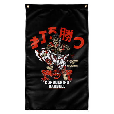 Samurai vs Oni Demon - 3' x 5' Polyester Flag - Conquering Barbell