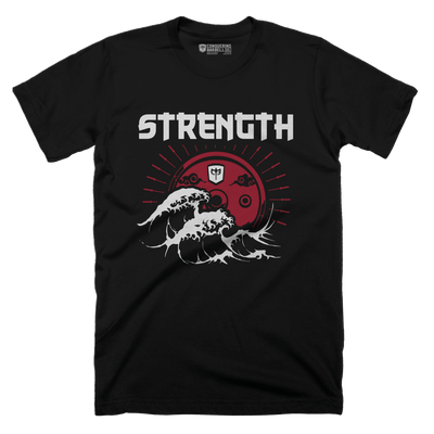 Strength (Waves) - on Black Tee - Conquering Barbell
