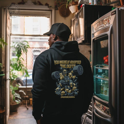 You Merely Adopted the Depth - on Black Pullover Hoodie - Conquering Barbell