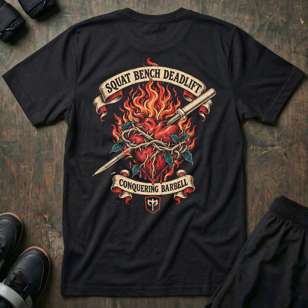 Squat Bench Deadlift - Burning Heart - Tee - back print