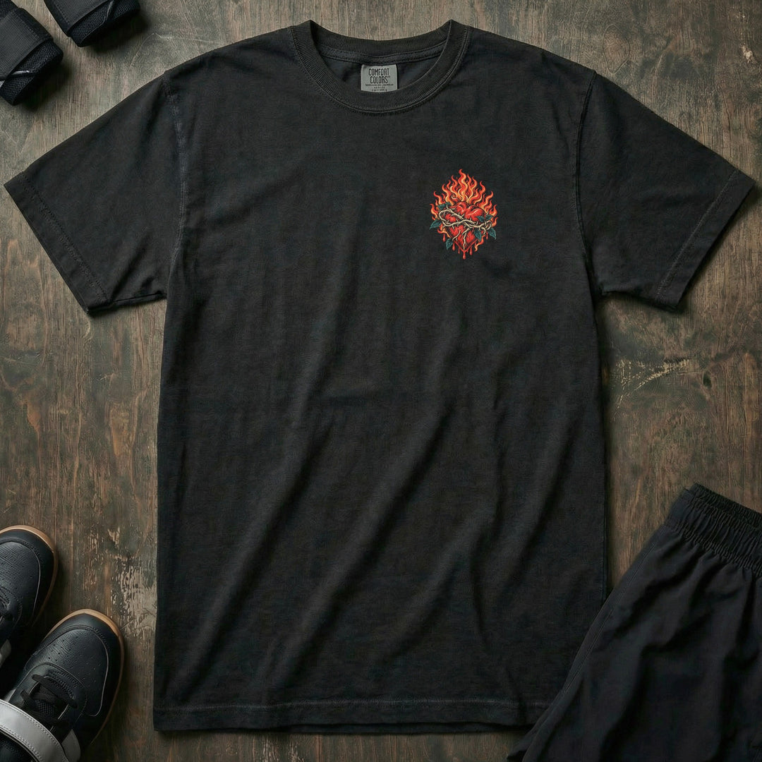 Squat Bench Deadlift - Burning Heart - Relaxed Fit Tee - left chest print