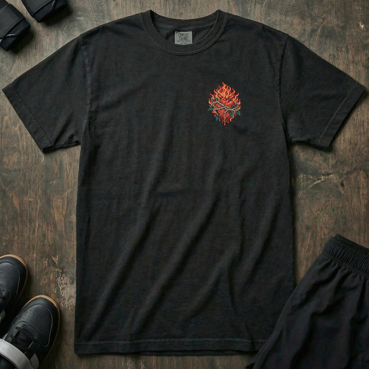 Squat Bench Deadlift - Burning Heart - Relaxed Fit Tee - left chest print