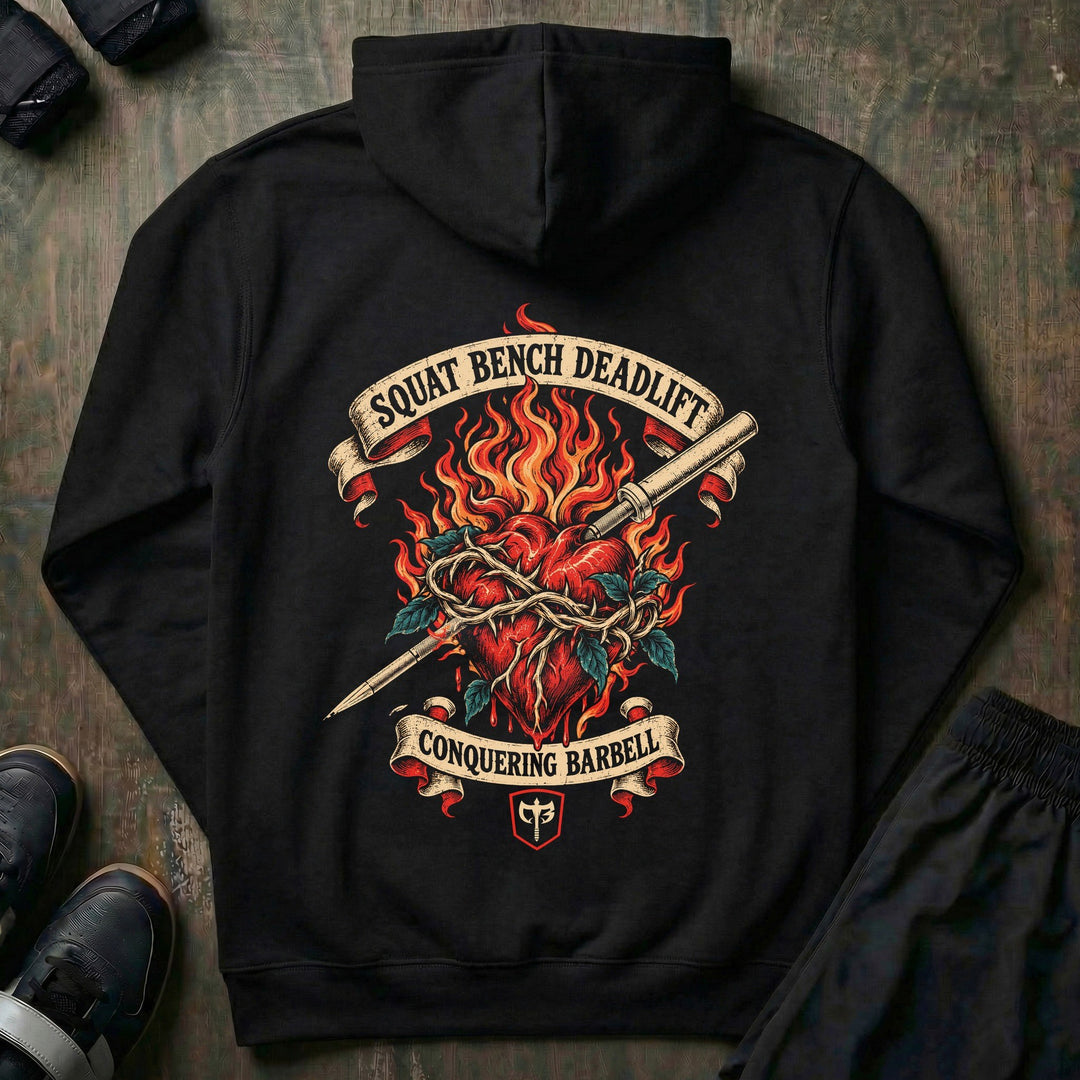 Squat Bench Deadlift - Burning Heart - Pullover Hoodie - back print