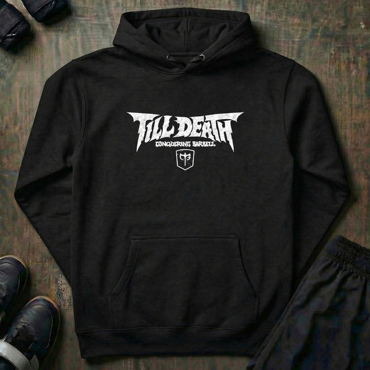 Angel of Barbell Death pullover hoodie in Black, front