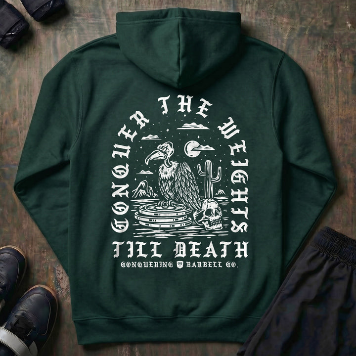 Conquer the Weights - Vulture pullover hoodie in Alpine Green, back print