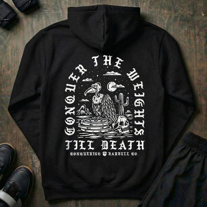 Conquer the Weights - Vulture pullover hoodie in Black, back print
