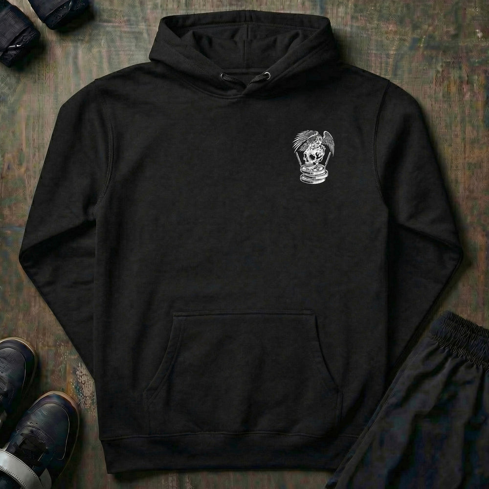 Conquering Barbell Eagle Powerlifting pullover hoodie in Black, left chest
