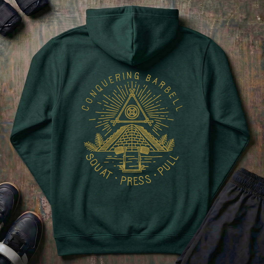 Powerluminati - The All Seeing Barbell pullover hoodie in Alpine Green, back print