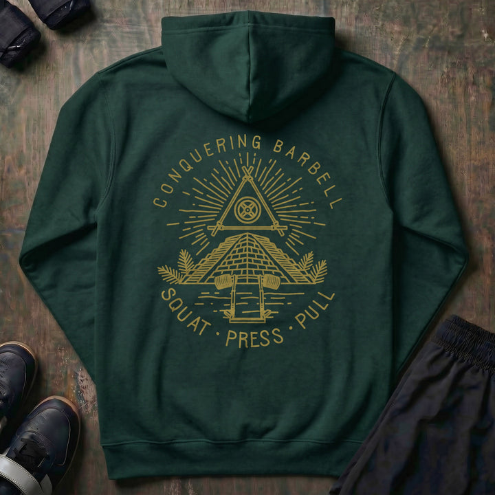 Powerluminati - The All Seeing Barbell pullover hoodie in Alpine Green, back print