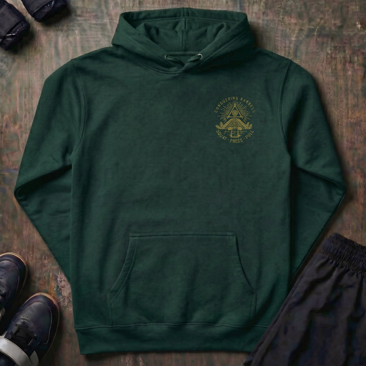Powerluminati - The All Seeing Barbell pullover hoodie in Alpine Green, front