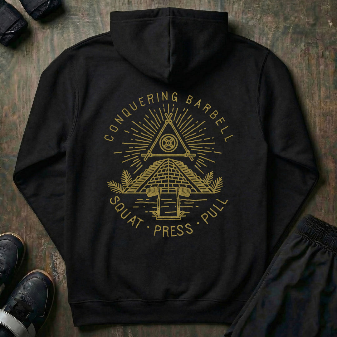 Powerluminati - The All Seeing Barbell pullover hoodie in Black, back print