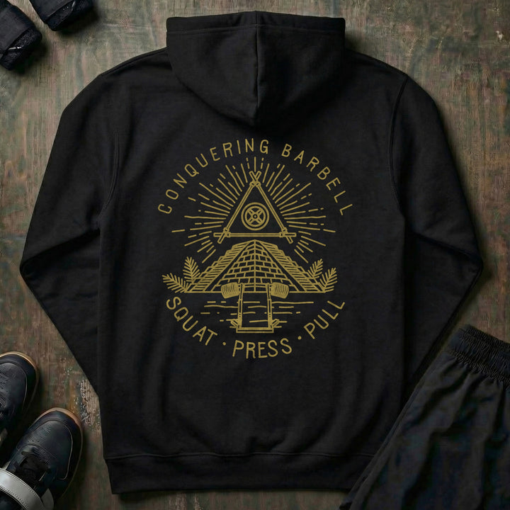 Powerluminati - The All Seeing Barbell pullover hoodie in Black, back print