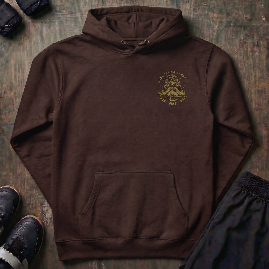 Powerluminati - The All Seeing Barbell pullover hoodie in Brown, front