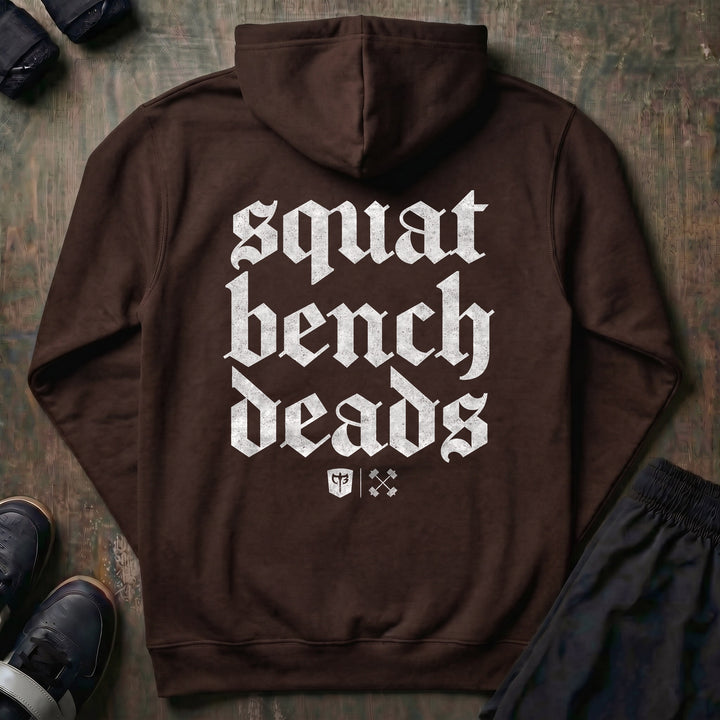 Squat Bench Deads pullover hoodie in Brown, back print