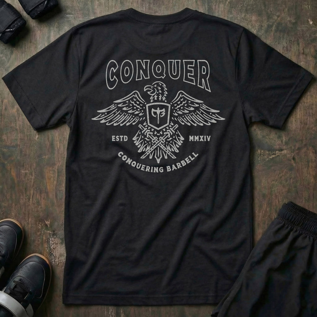 Talons Out tee in Black: an eagle with spread wings and the CB shield crest over crossed barbells