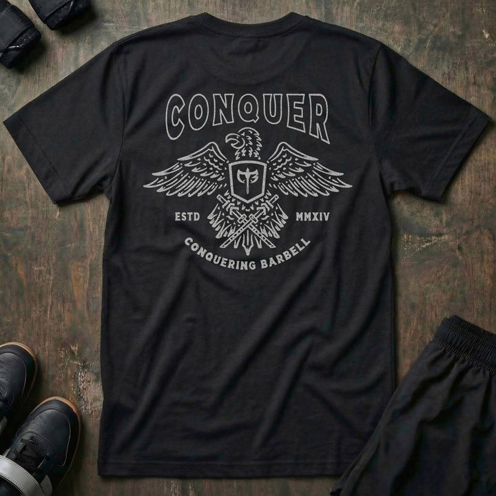 Talons Out tee in Black: an eagle with spread wings and the CB shield crest over crossed barbells