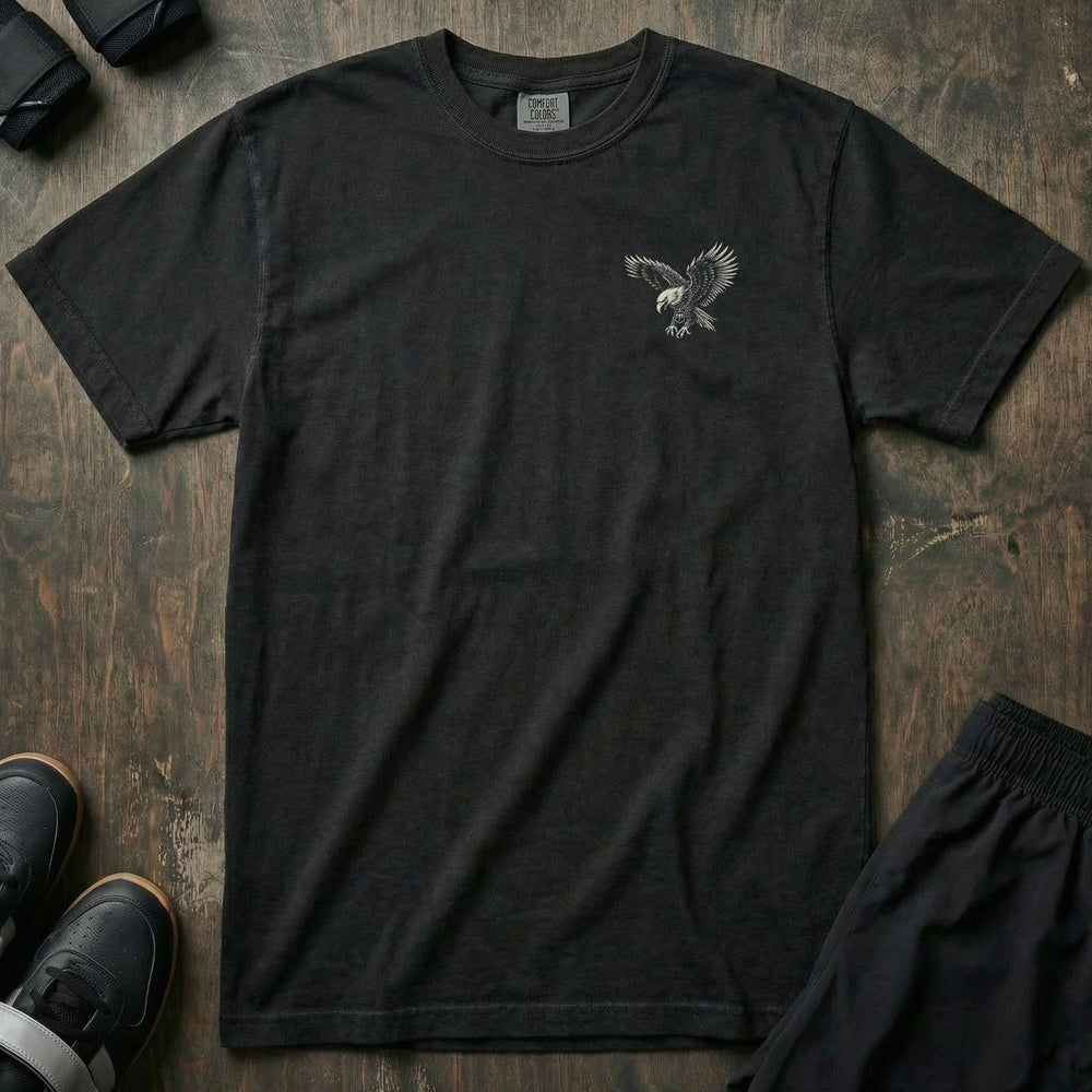 Old Glory Eagle relaxed fit tee in Black: a powerful eagle with wings spread wide