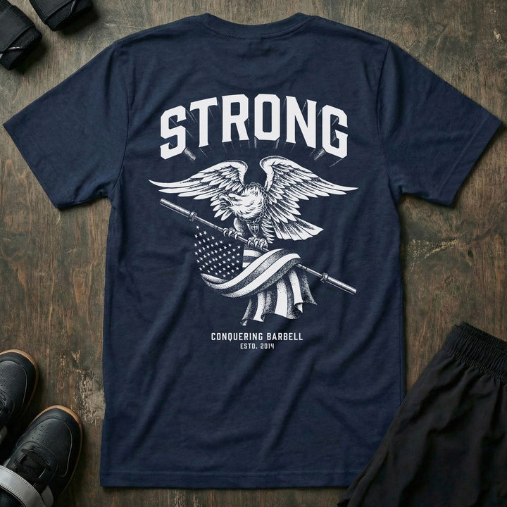 American Strong Eagle Pride tee in Navy: a powerful eagle with wings spread wide