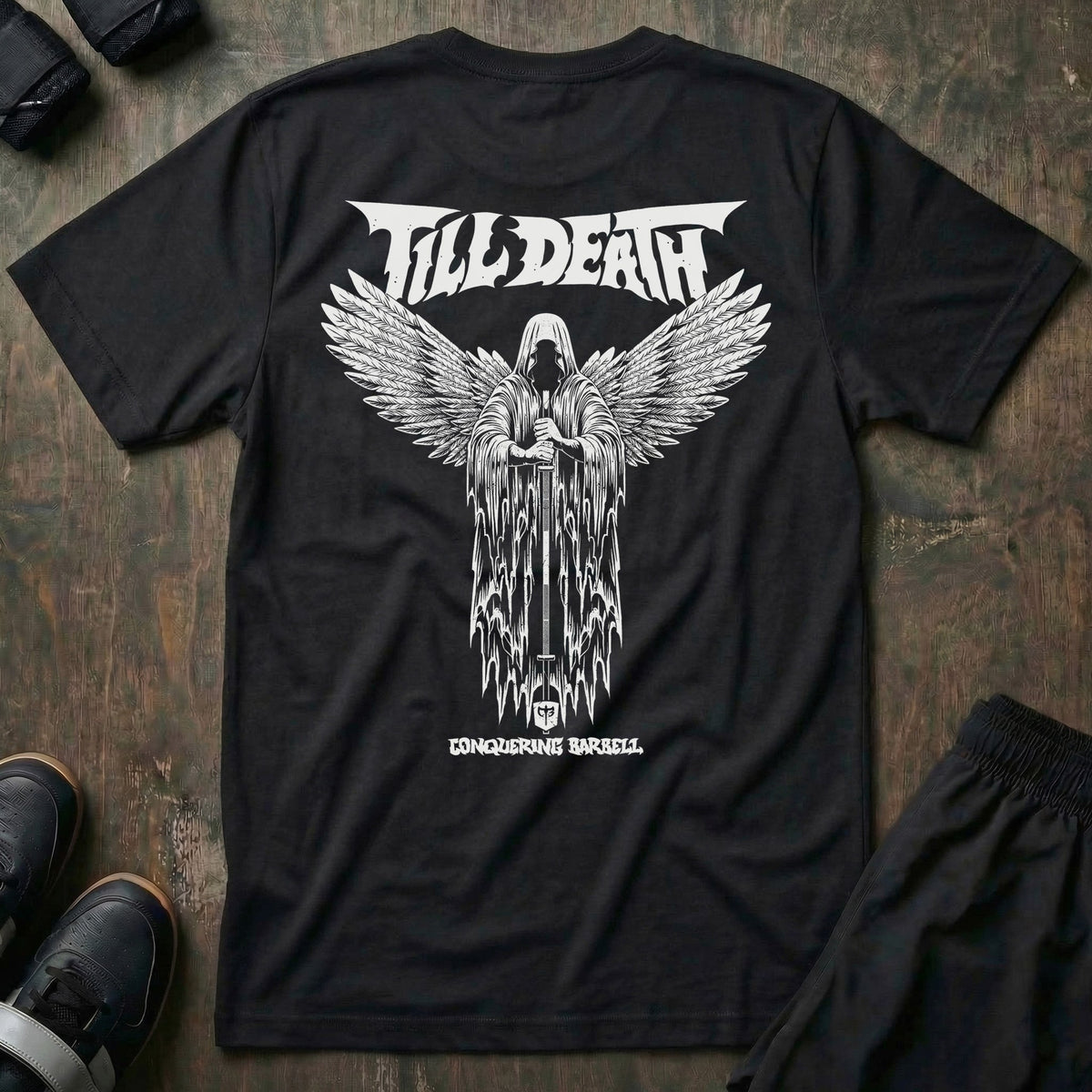 Angel of Barbell Death tee in Black