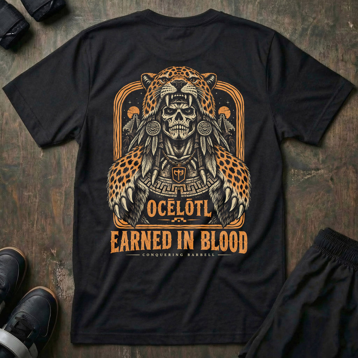 Aztec Jaguar Warrior tee in Black