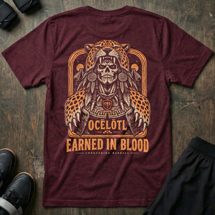 Aztec Jaguar Warrior tee in Maroon
