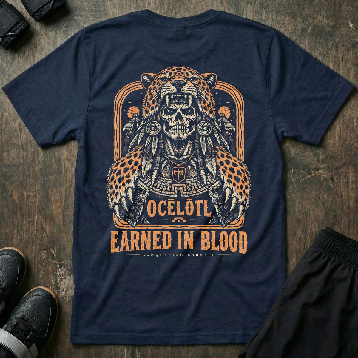 Aztec Jaguar Warrior tee in Navy