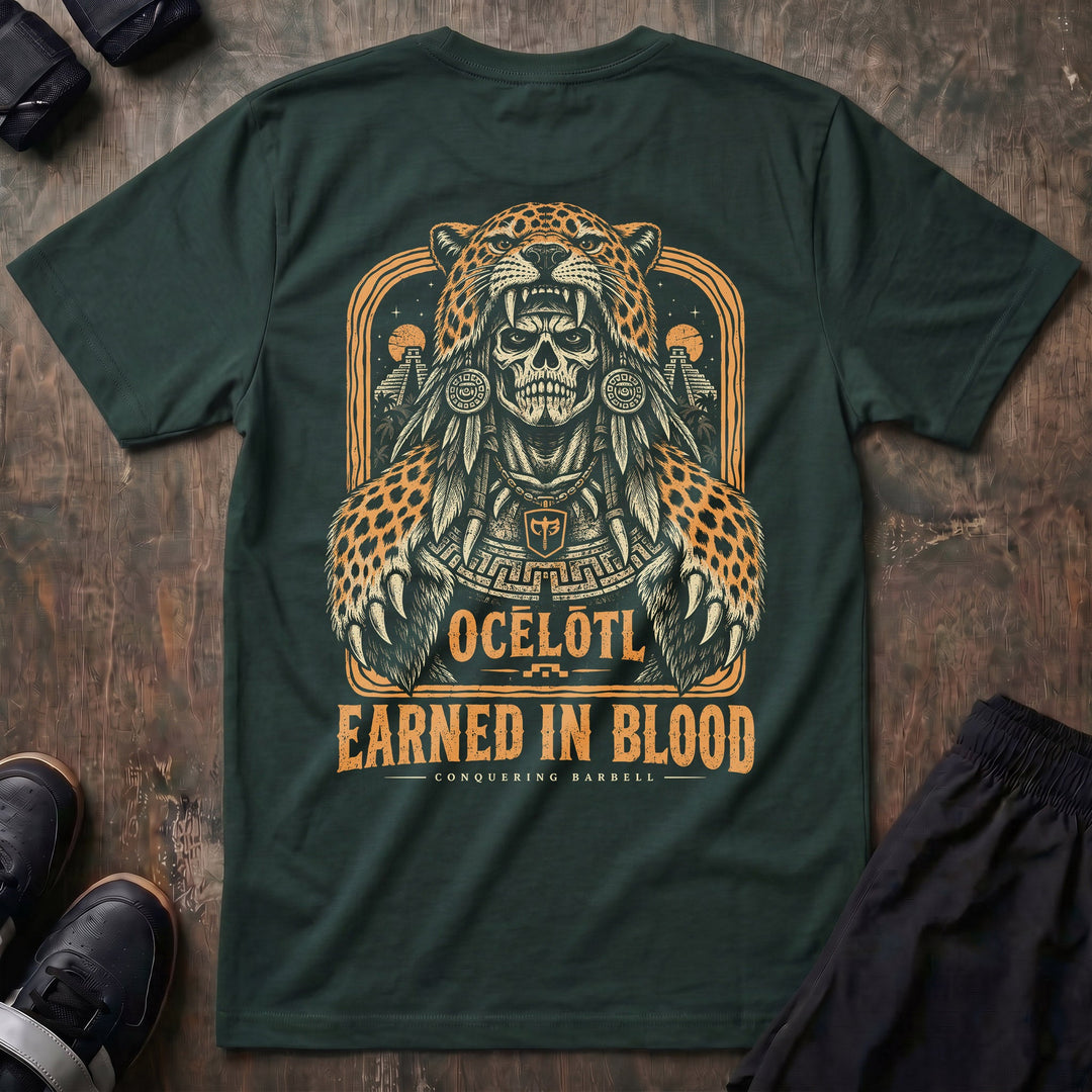 Aztec Jaguar Warrior tee in Forest Green