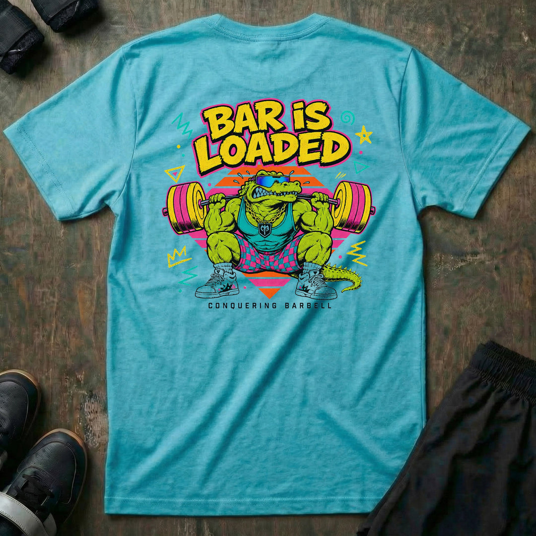 Bar is Loaded Gator tee in Tahiti: a jacked gator in shades
