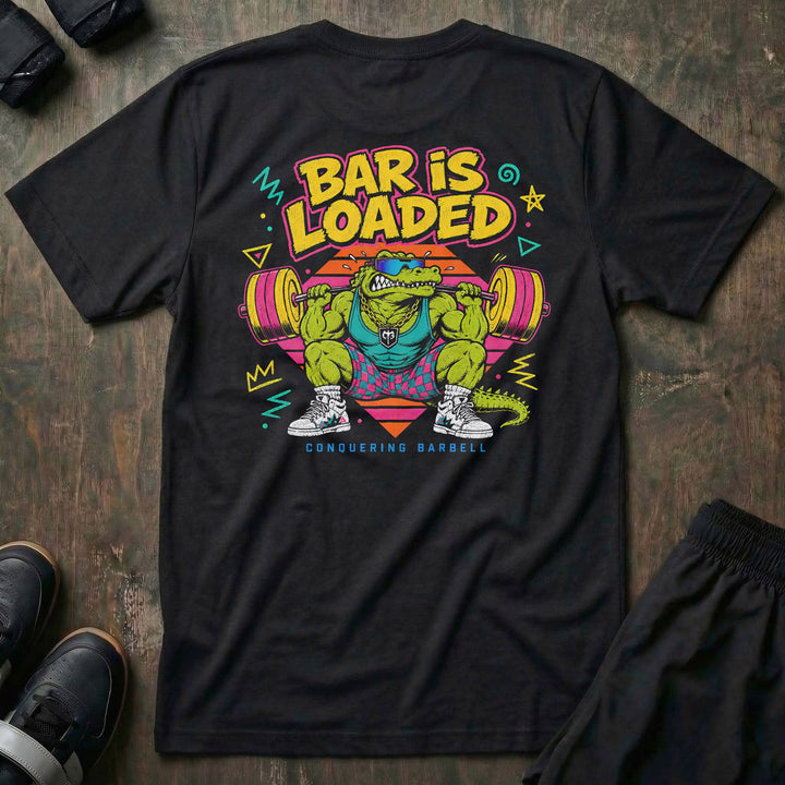 Bar is Loaded Gator tee in Black: a jacked gator in shades