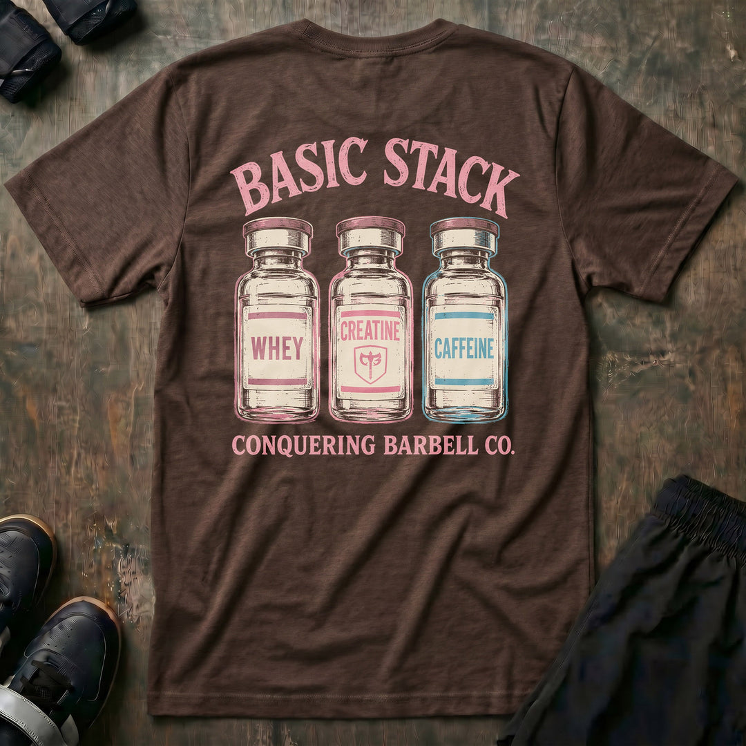 Basic Stack tee in Expresso: three vintage apothecary vials