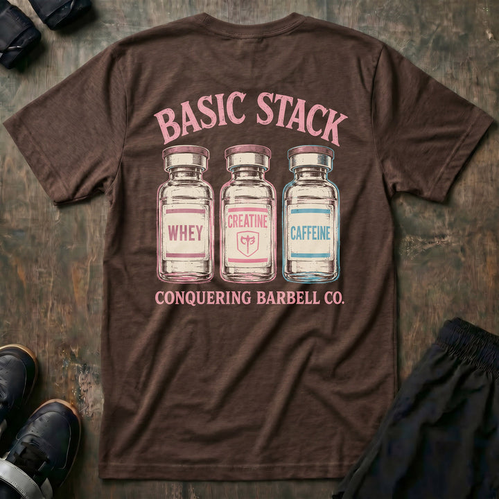 Basic Stack tee in Expresso: three vintage apothecary vials