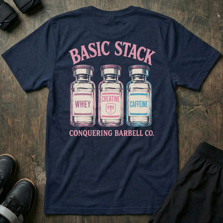Basic Stack tee in Navy: three vintage apothecary vials