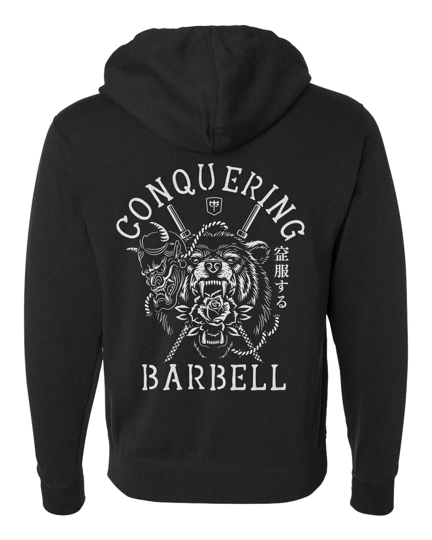Bear Oni - on Black Pullover Hoodie - Conquering Barbell