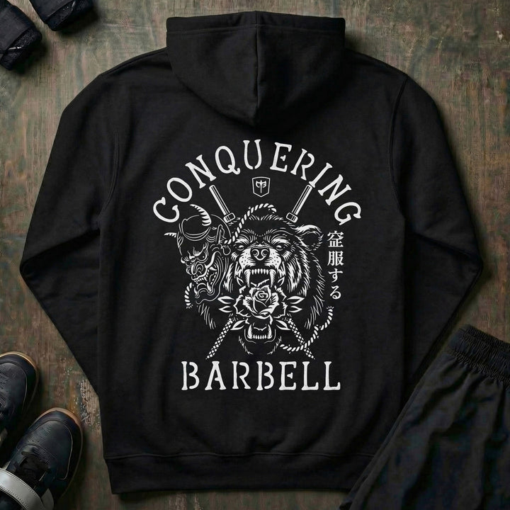 Bear Oni - on Black Pullover Hoodie - Conquering Barbell