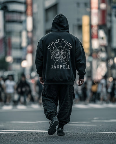 Bear Oni - on Black Pullover Hoodie - Conquering Barbell