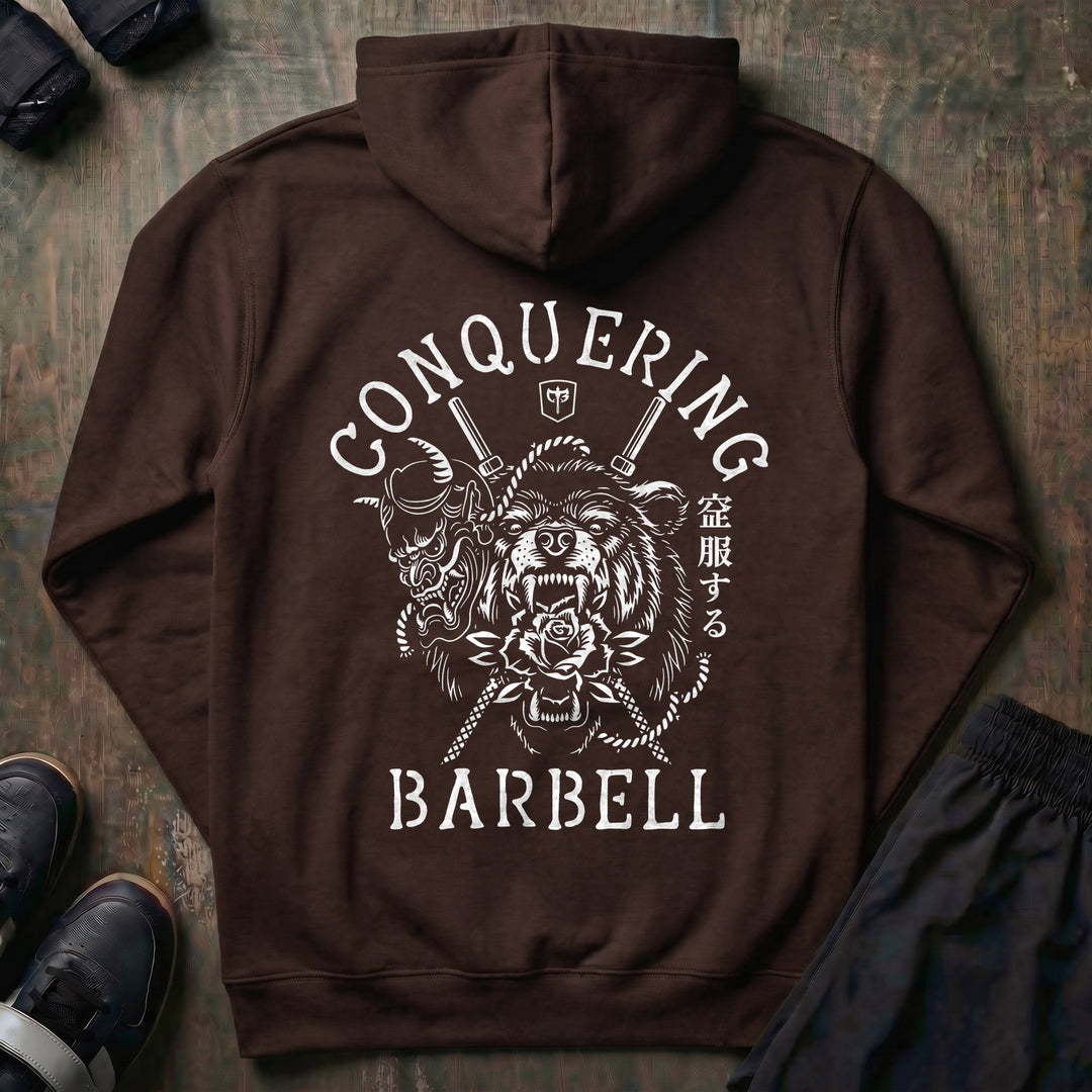 Bear Oni pullover hoodie in Brown, back print