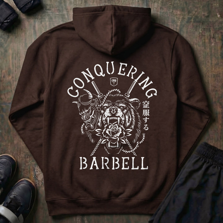 Bear Oni pullover hoodie in Brown, back print
