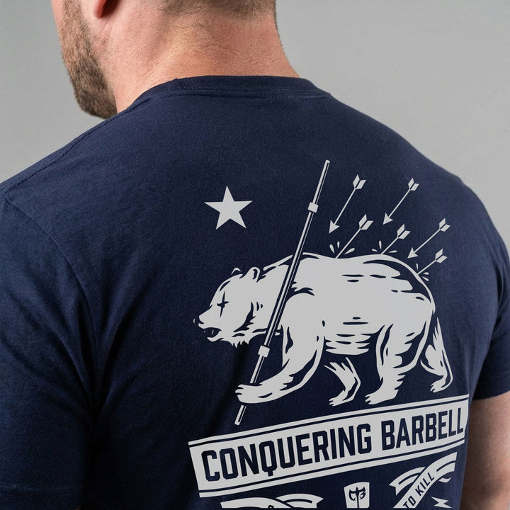 Bear Strong - on Navy Tee - Conquering Barbell