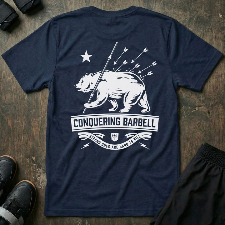 Bear Strong - on Navy Tee - Conquering Barbell