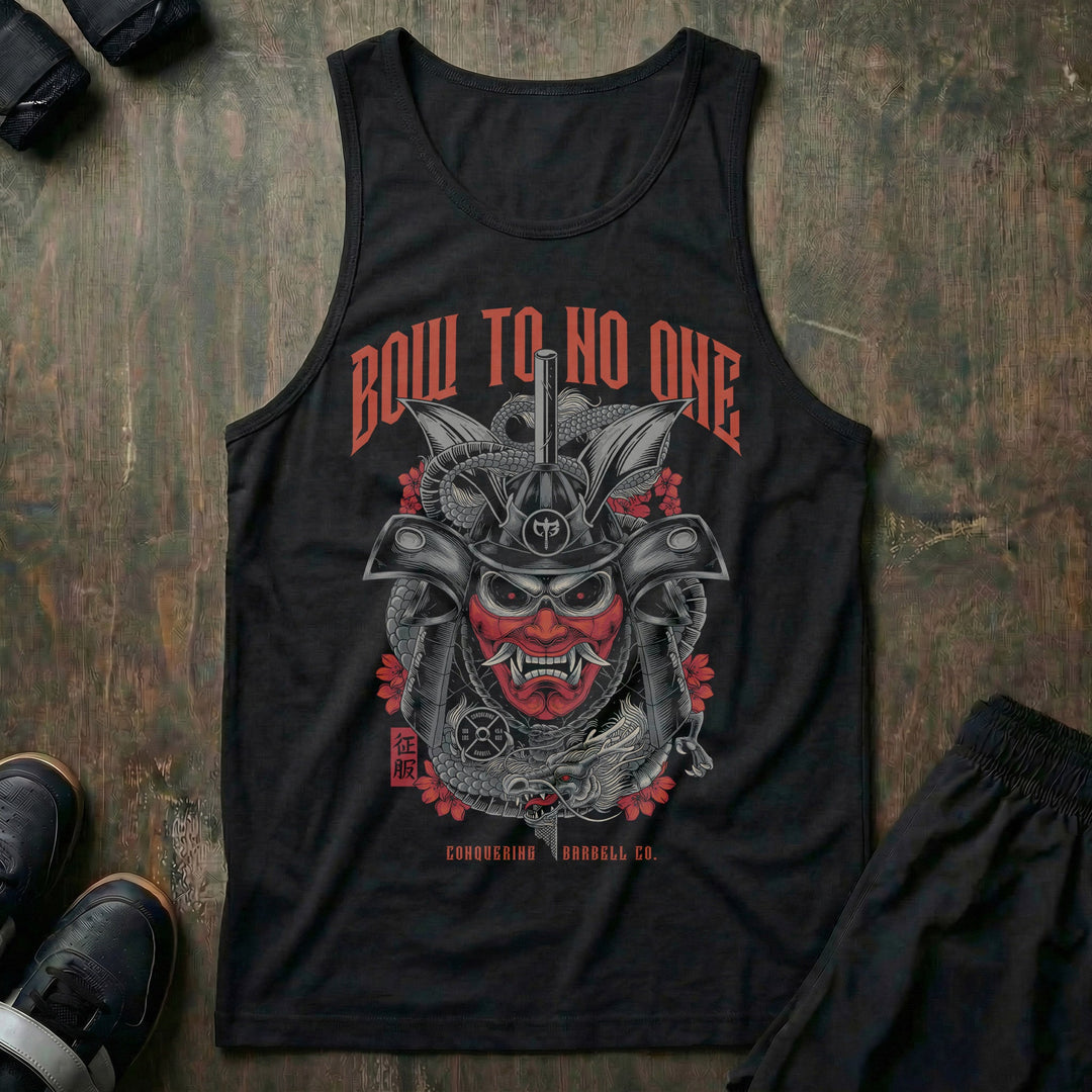 Bow to No One - on Black tank top - Conquering Barbell