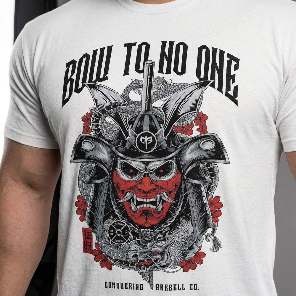 Bow to No One - White Tee - Conquering Barbell