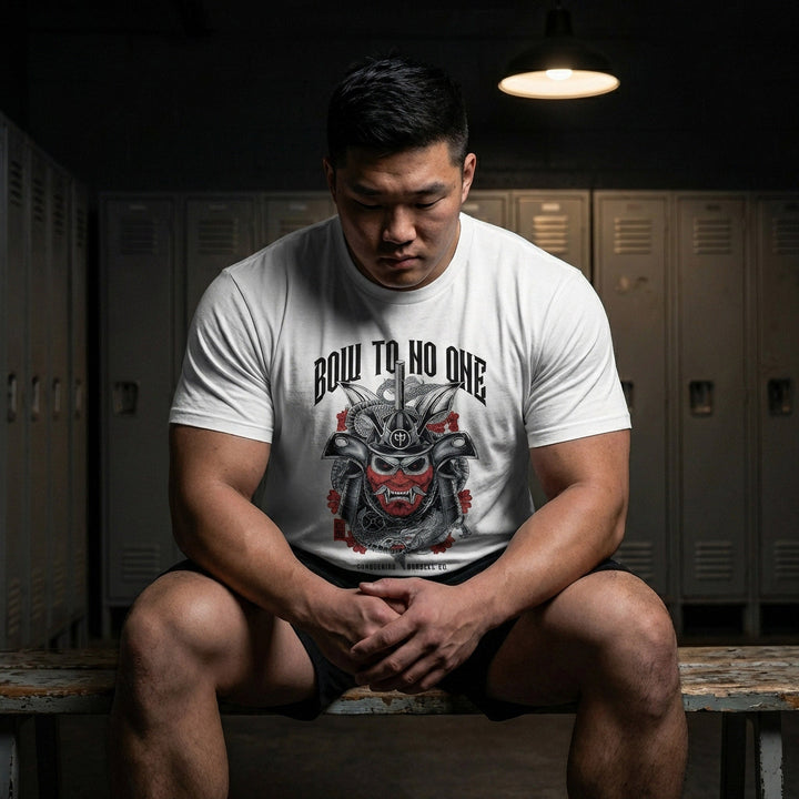 Bow to No One - White Tee - Conquering Barbell