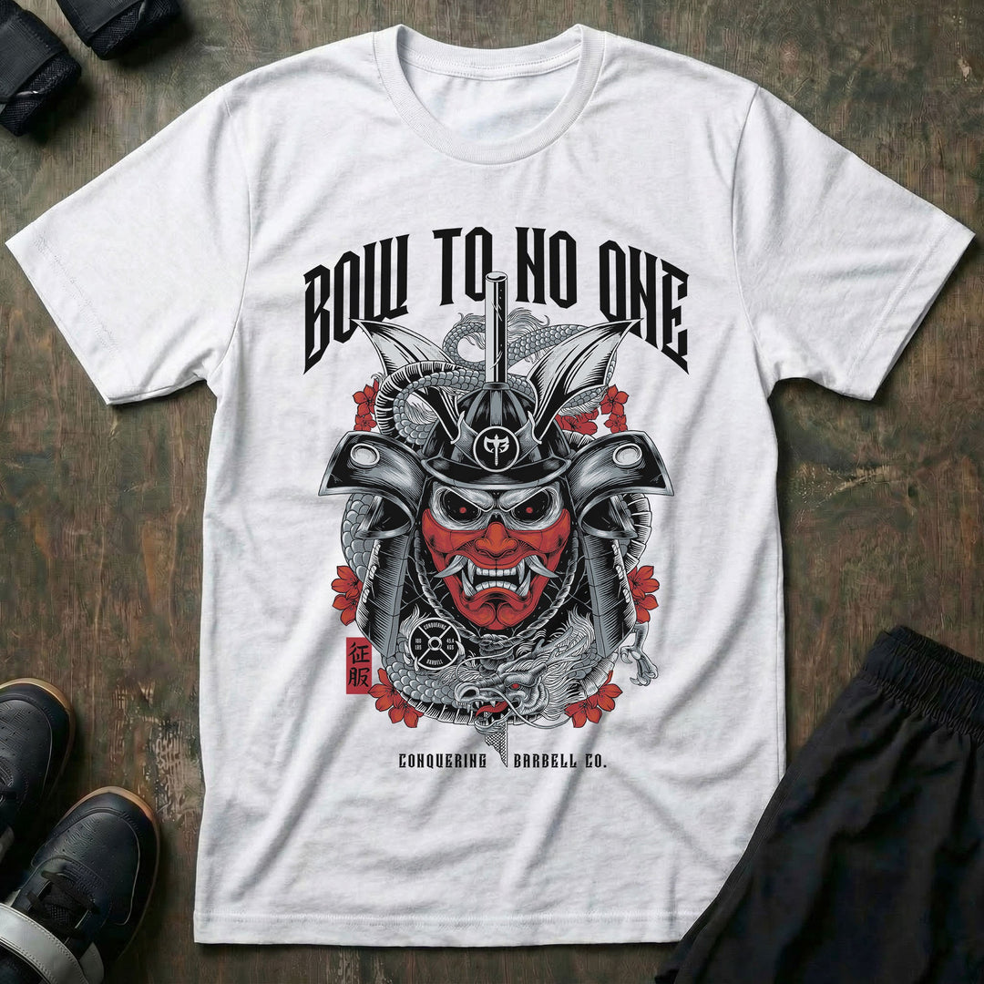 Bow to No One - White Tee - Conquering Barbell