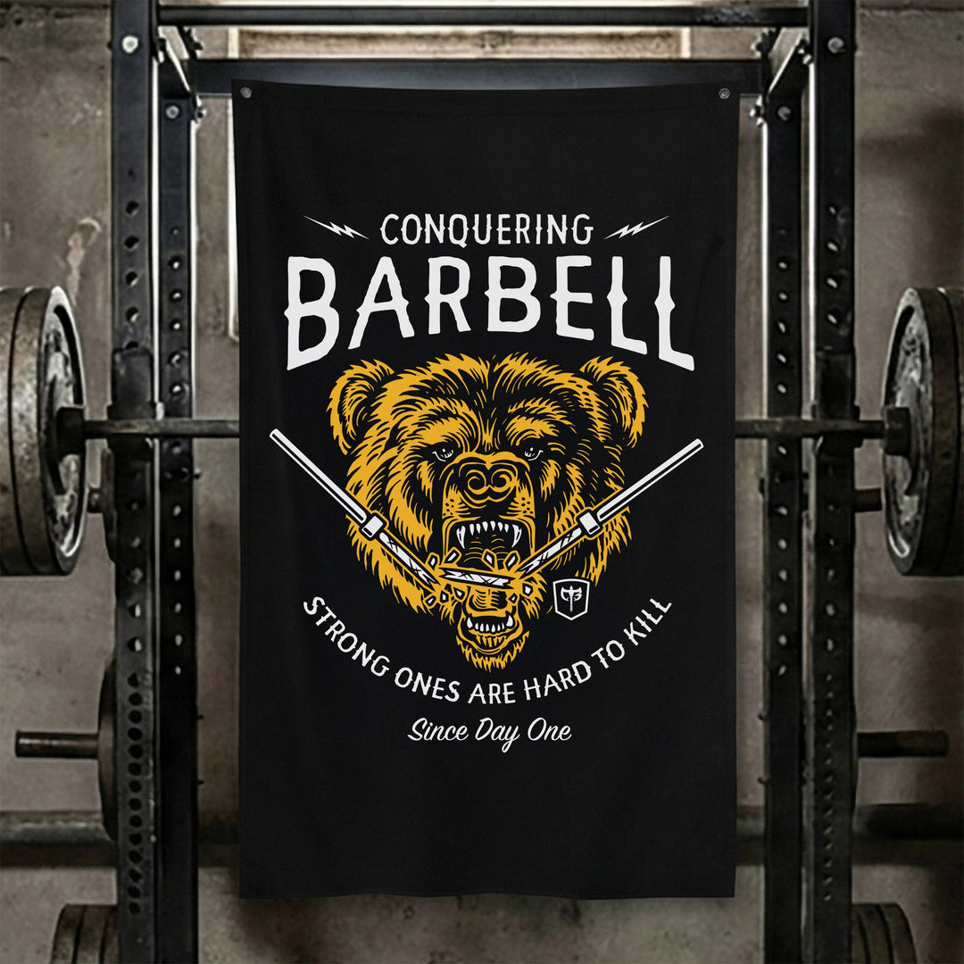 Breaking Barbell Bear Flag - White/Gold - 3&