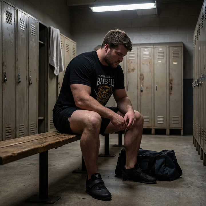 Breaking Barbell Bear - on Black Tee - Conquering Barbell