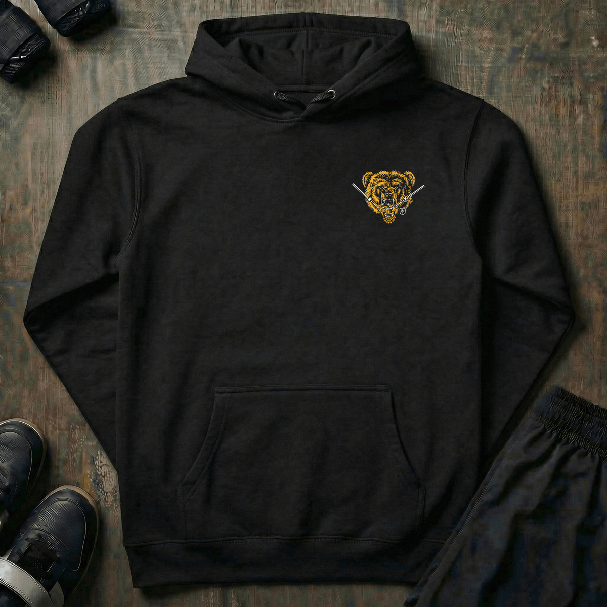Breaking Barbell Bear pullover hoodie in Black